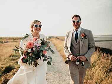 Romantic golden hour wedding photo